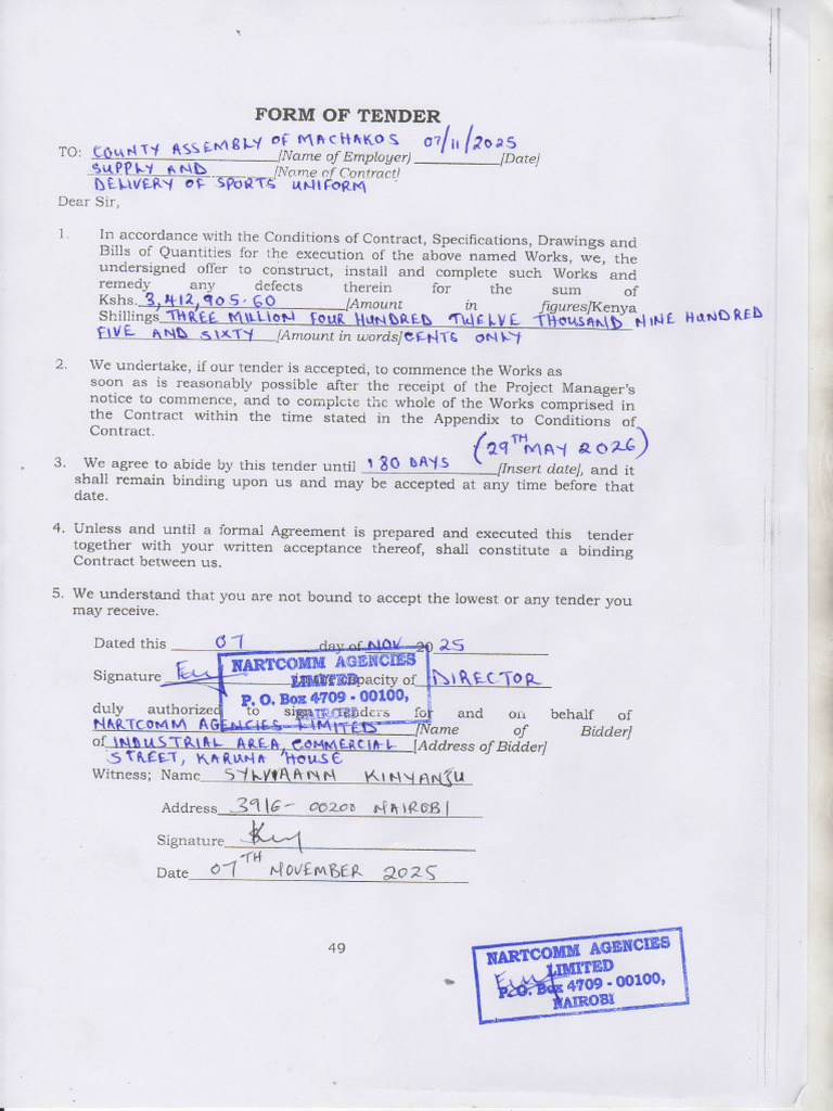 Form of Tender006 | PDF