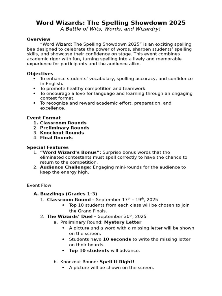 Word Wizard Spelling Showdown 2025 | PDF