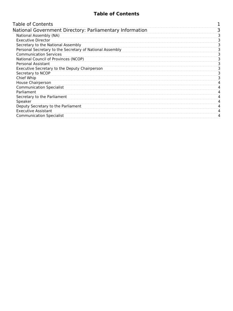 National Government Directory: Parliament | PDF | South Africa | Government