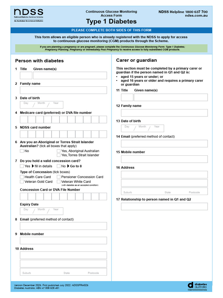 Type 1 Diabetes CGM Access Form | PDF | Health Care