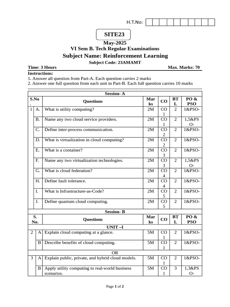 Reinforcement Learning Exam Questions | PDF | Cloud Computing | Computing