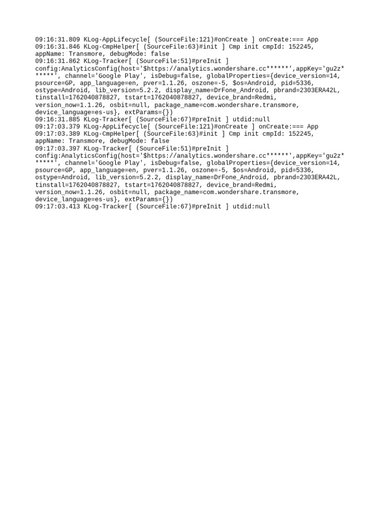 Transmore App Initialization Logs | PDF