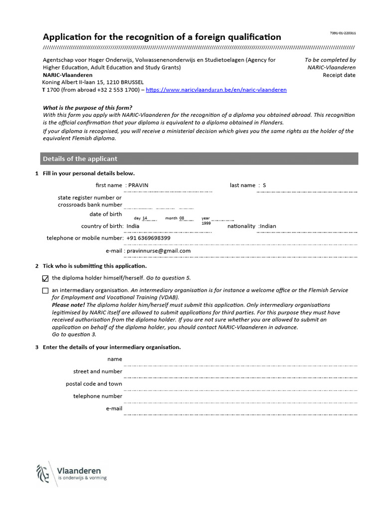 Foreign Qualification Recognition Application | PDF | Diploma ...