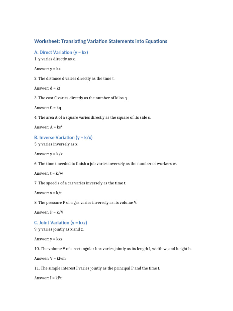 Variation Statements to Equations Guide | PDF