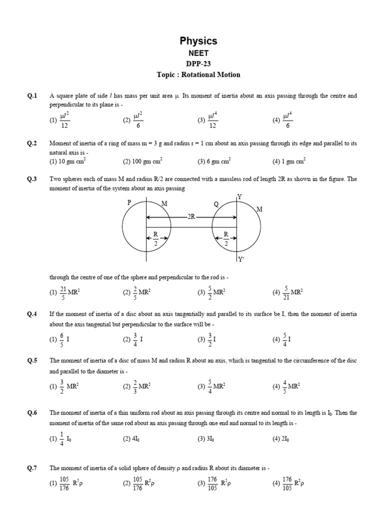 Rotational Motion Questions for NEET | PDF | Rotation | Motion (Physics)