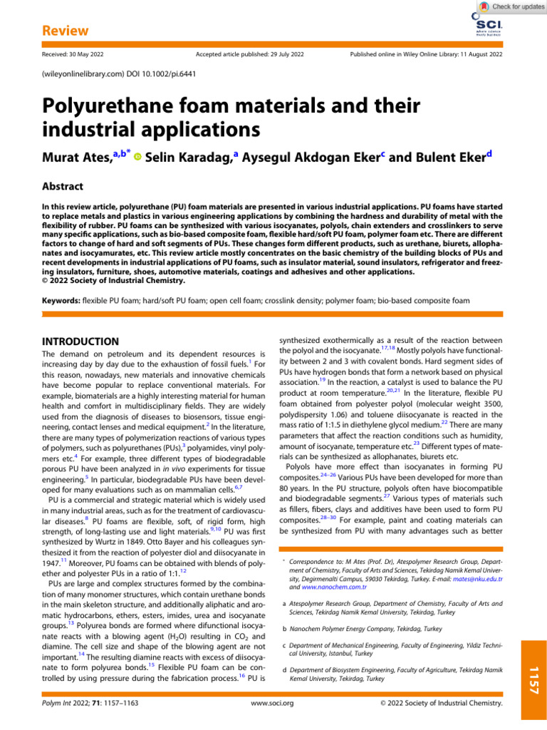 Industrial Applications of PU Foams | PDF | Polyurethane | Foam
