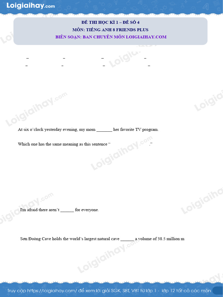 De Thi Hoc Ki 1 Tieng Anh 8 Friends Plus de So 4 1702116334 | PDF