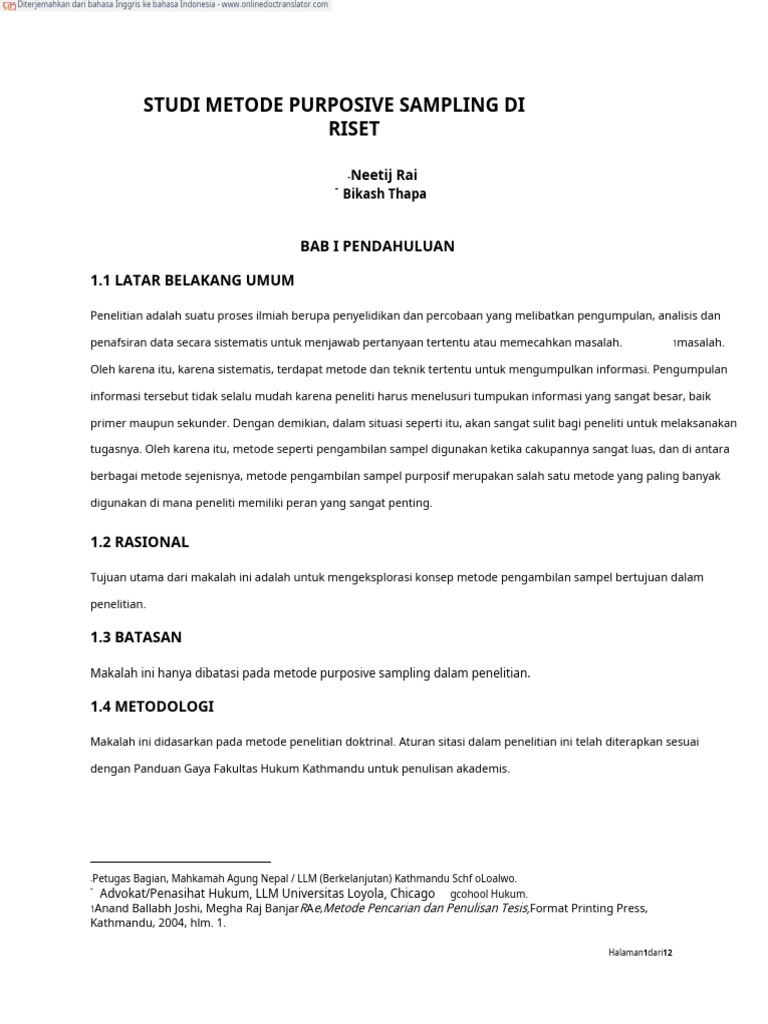 Metode Purposive Sampling dalam Riset | PDF