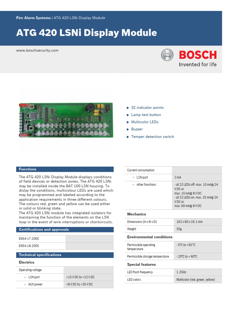 ATG 420 LSNi Display Module Overview | PDF | Light Emitting Diode ...