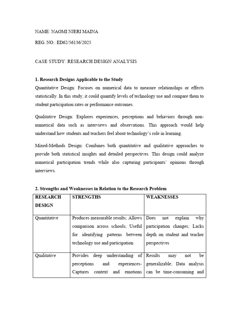 Case Study-Research Design Analysis | PDF | Quantitative Research ...