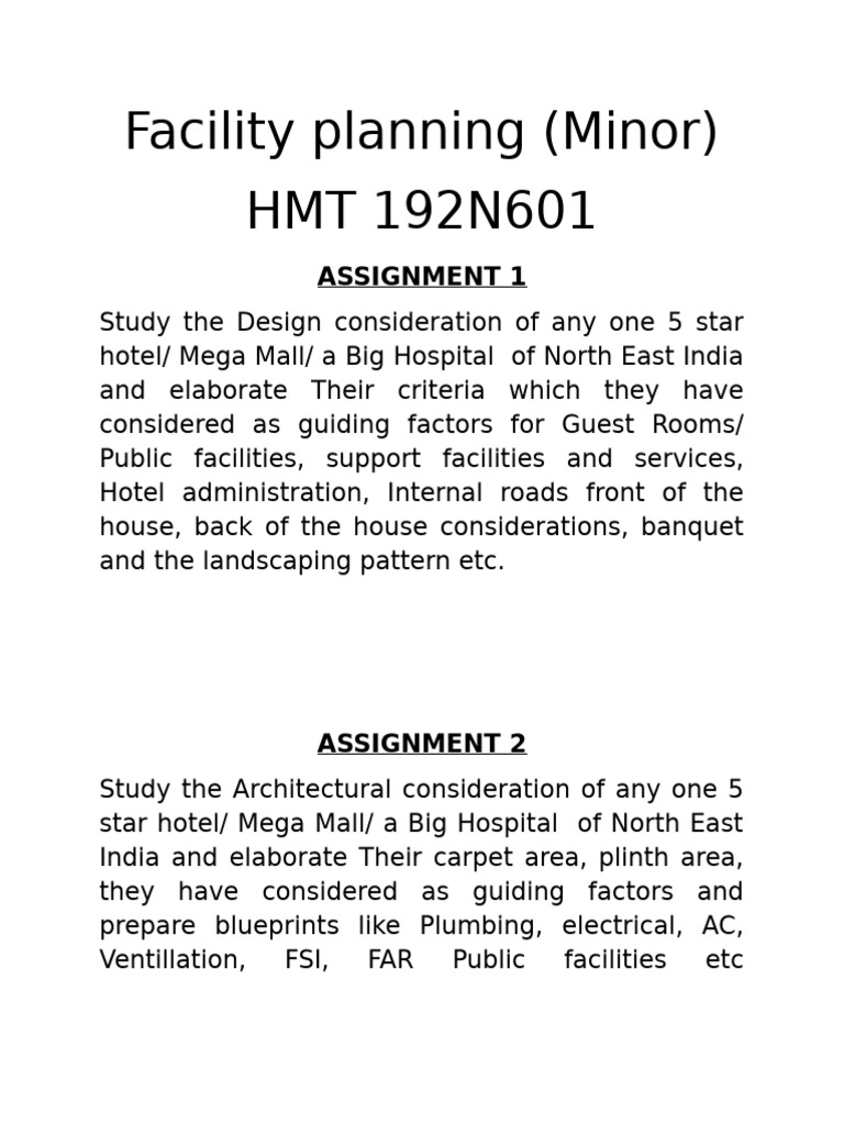 Facility Planning for 5-Star Hotels in NE India | PDF