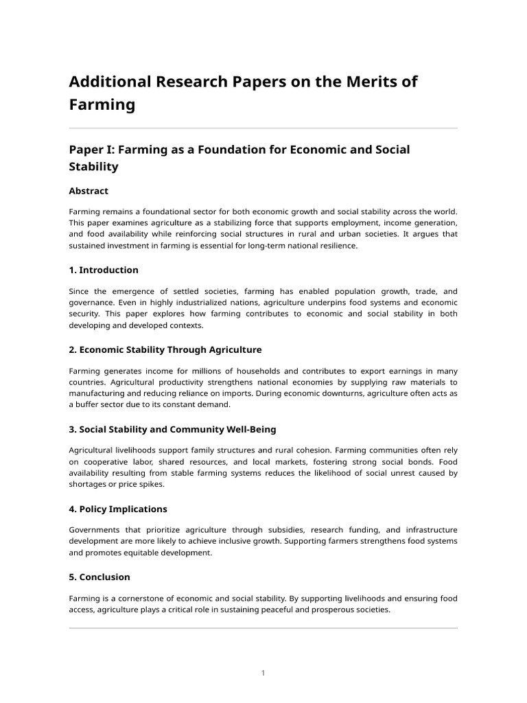 Additional Research Papers On The Merits of Farming | PDF | Agriculture ...