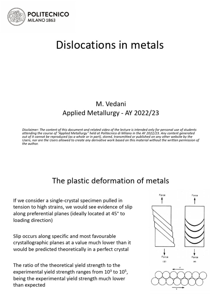 Understanding Dislocations in Metals | PDF | Dislocation | Yield ...