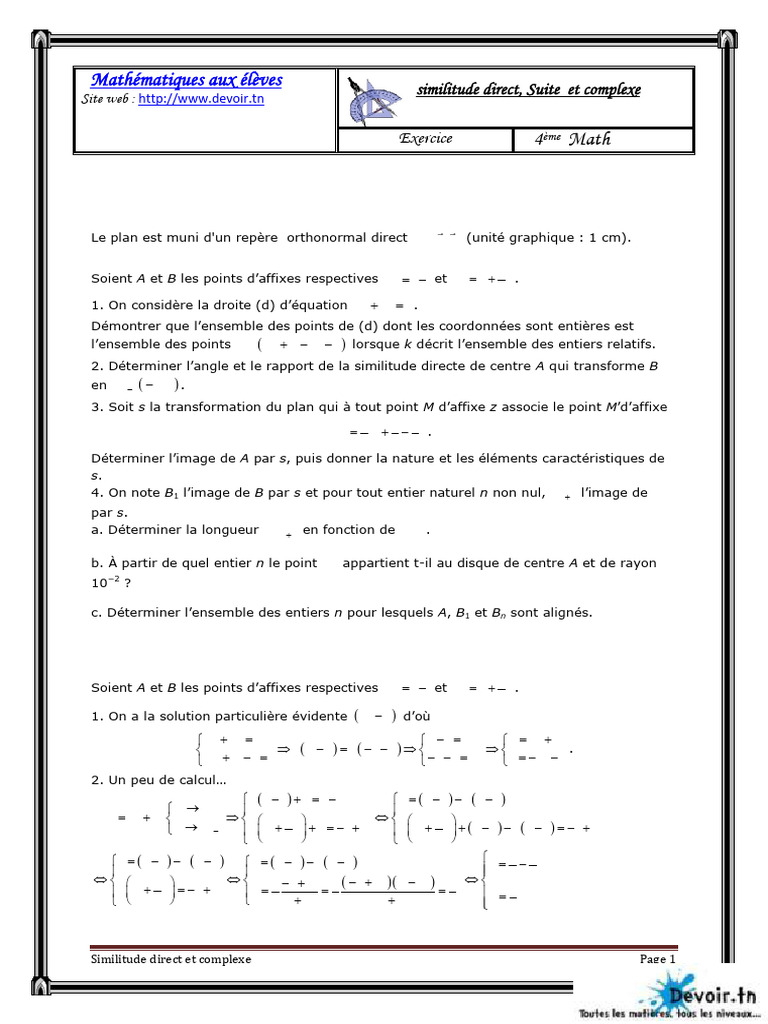 Similitude directe et transformations complexes | PDF | Nombre complexe ...