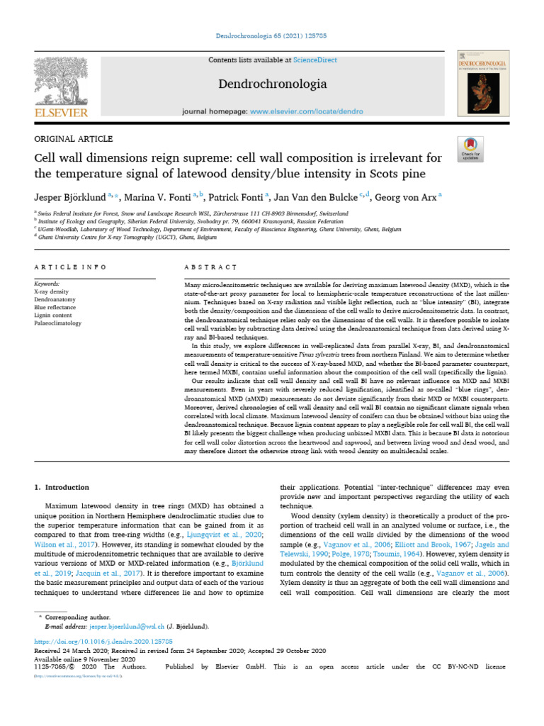 Cell Wall Dimensions in Scots Pine Density | PDF | Wood