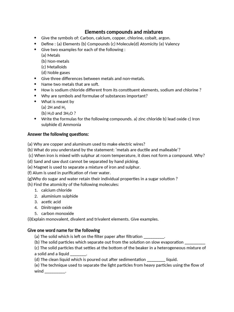 Elements, Compounds, and Mixtures Guide | PDF