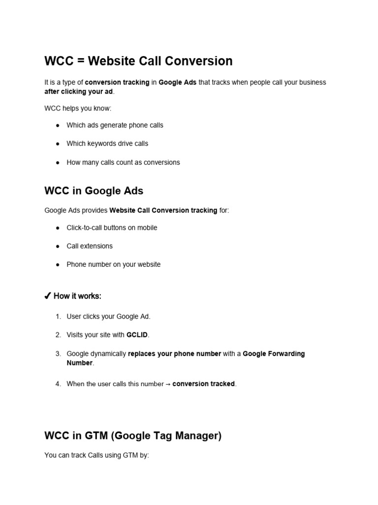 WCC Website Call Conversion: WCC in Google Ads | PDF