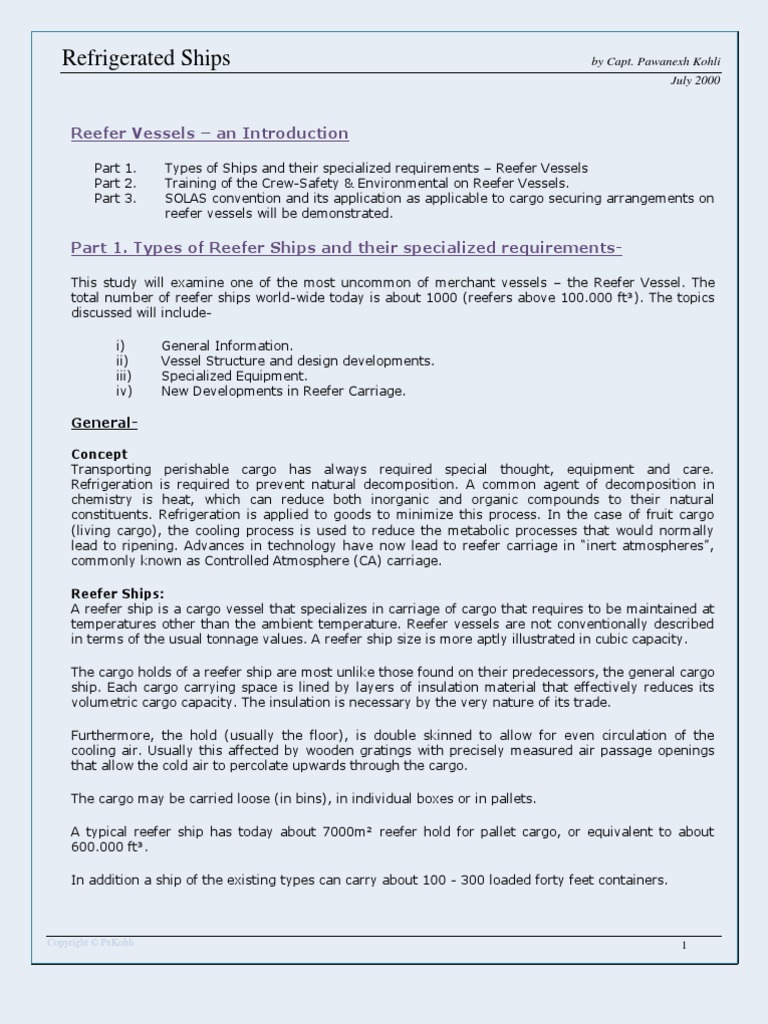 Reefer Vessels - About Refrigerated Ships | PDF | Refrigeration | Ships