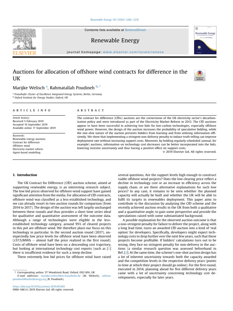Auctions For Allocation of Offshore Wind Contracts For Difference in ...