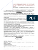 Reglamento de La Ley General Salud Materia de Control Sanitario de Actividades, Establecimientos, Productos y Servicios