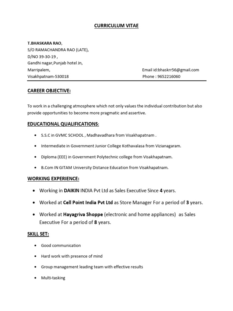 T Bhasaka Rao Resume | PDF