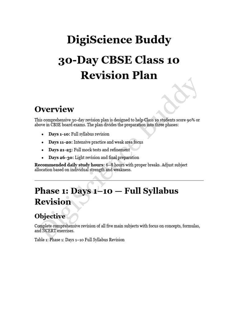 30-Day CBSE Class 10 Revision Guide | PDF | Mathematics | Trigonometry