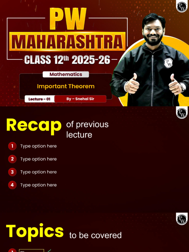Important Theorems Class 12th Maths | PDF