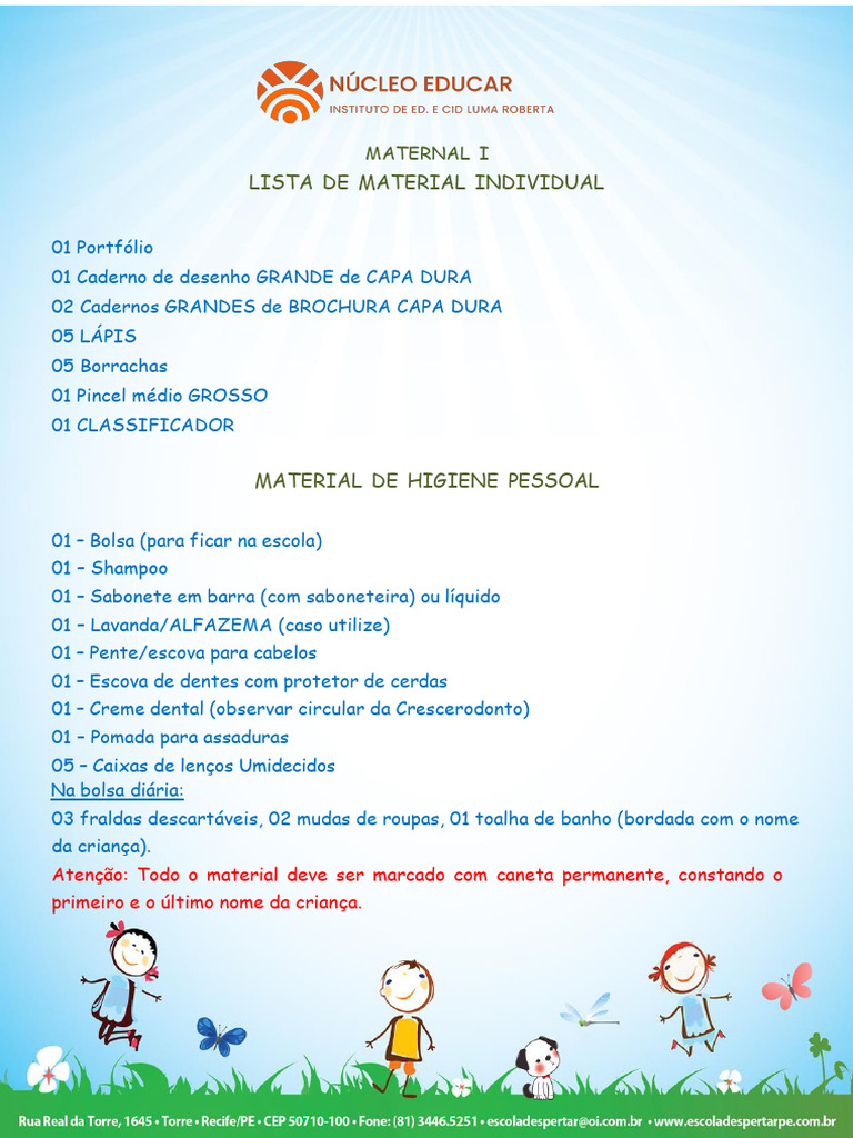 Lista de Material para Maternal I | PDF