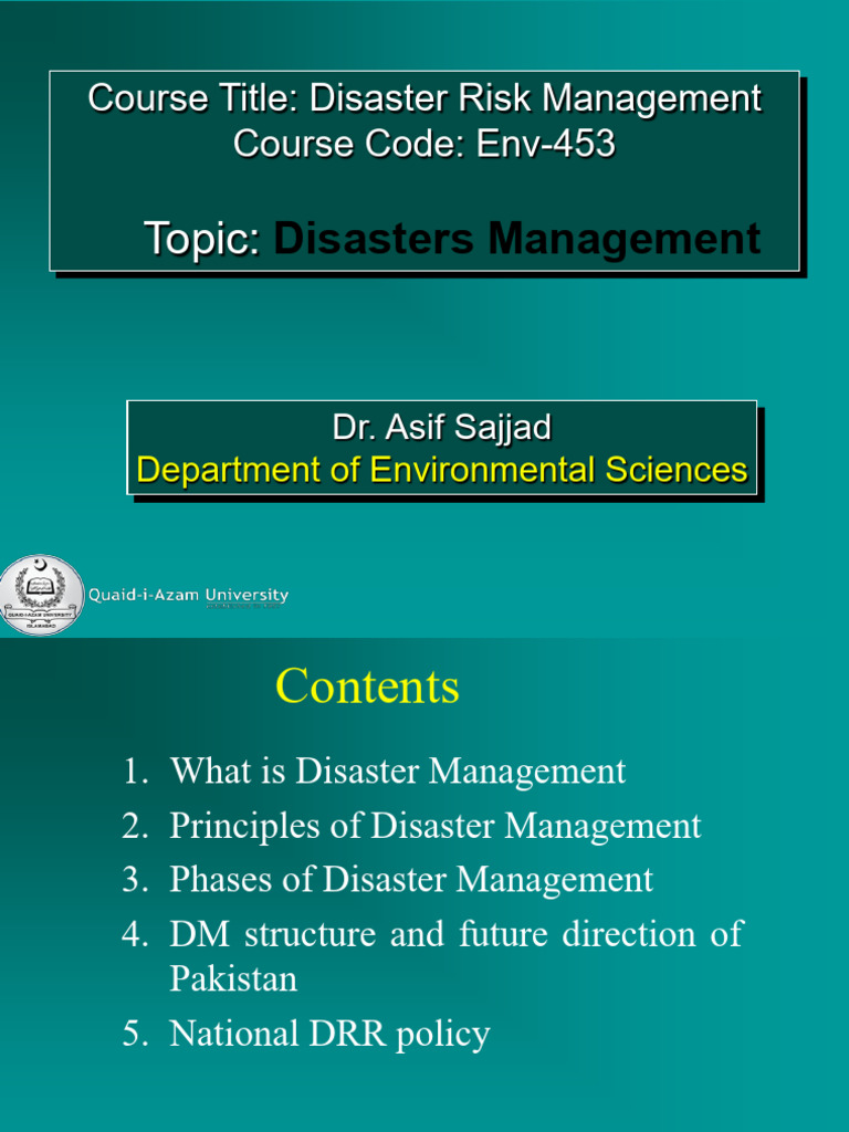 Disaster Risk Management in Pakistan | PDF