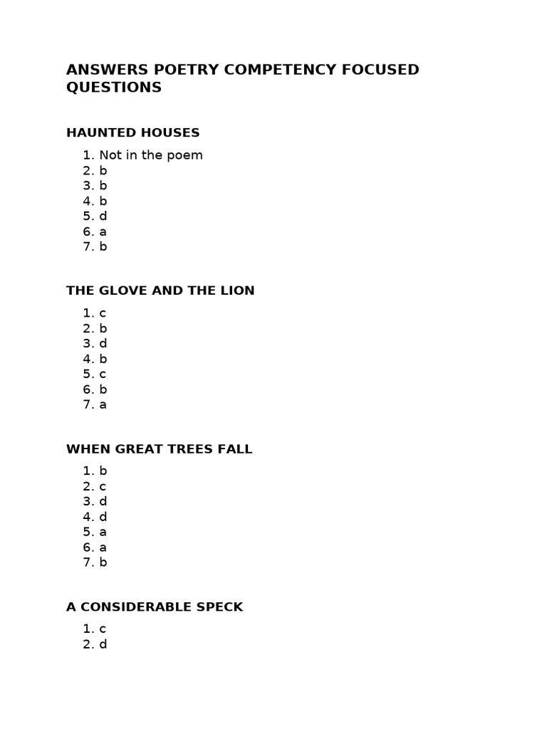 Answers Poetry Competency Focused Questions | PDF