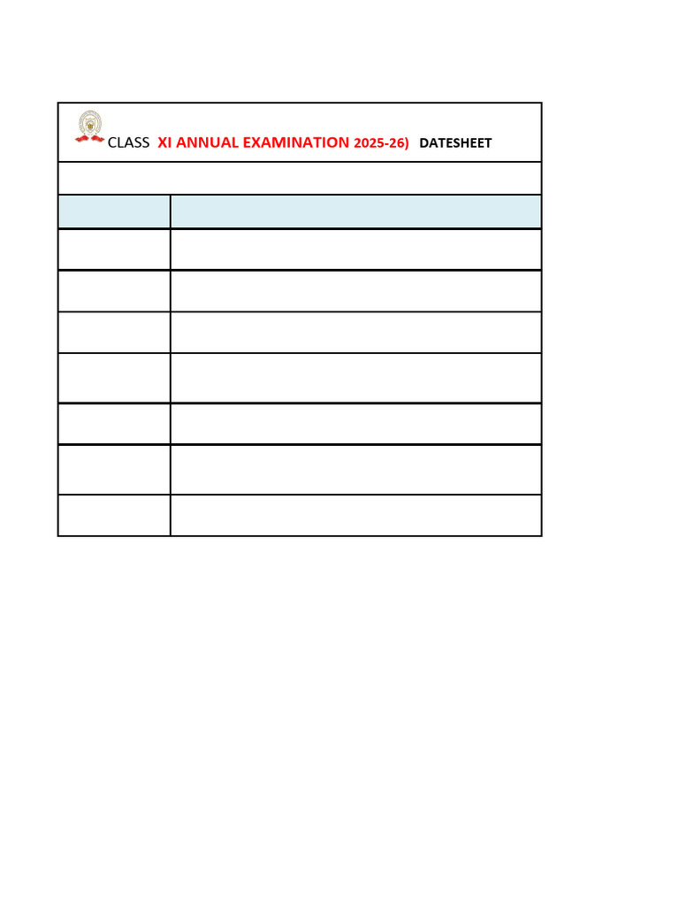 Class XI Annual Exam Datesheet 2025-26 | PDF
