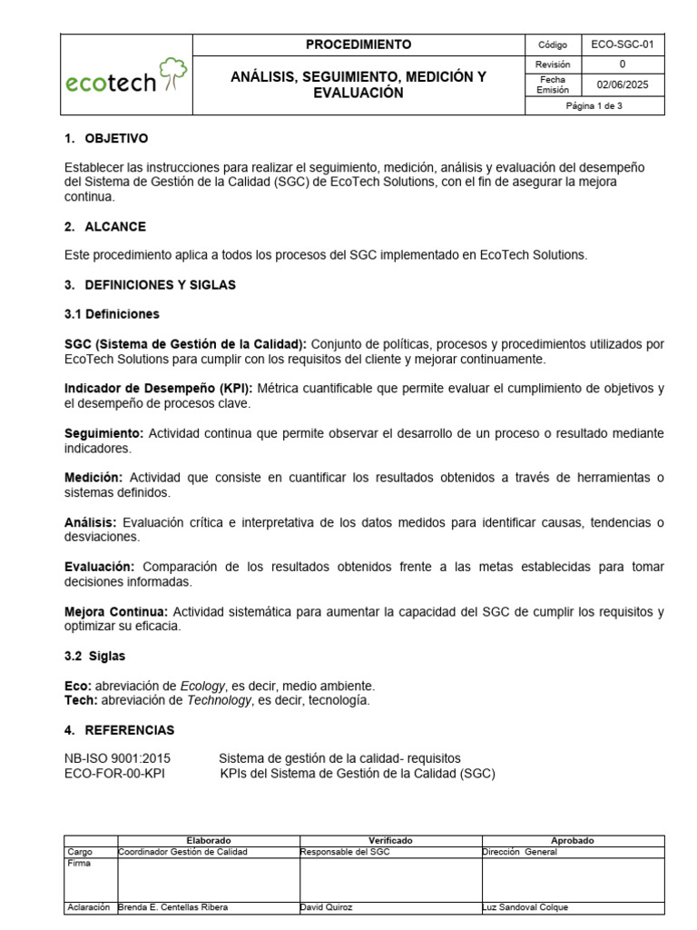 Análisis y Evaluación del SGC EcoTech | PDF | Sistema de manejo de ...