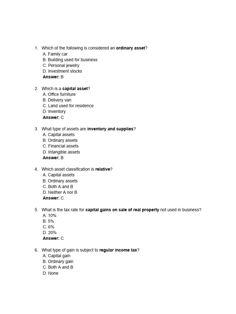 Asset Classification and Tax Implications | PDF | Capital Gains Tax ...