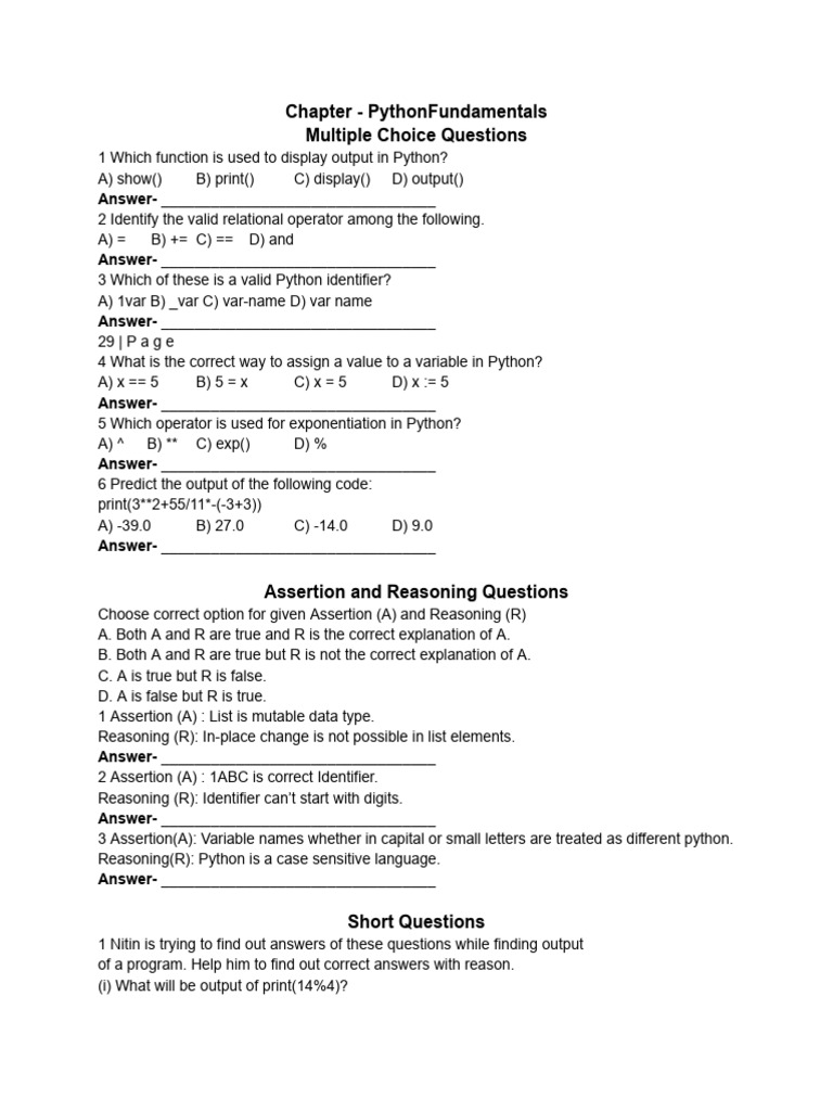 Python Fundamentals MCQs and Answers | PDF | Control Flow | Computer ...