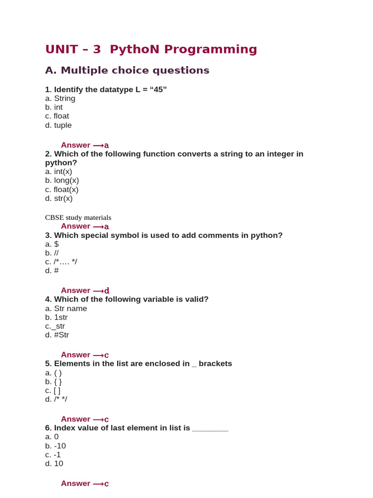 Python Programming MCQs and Concepts | PDF | Data Type | Comma ...