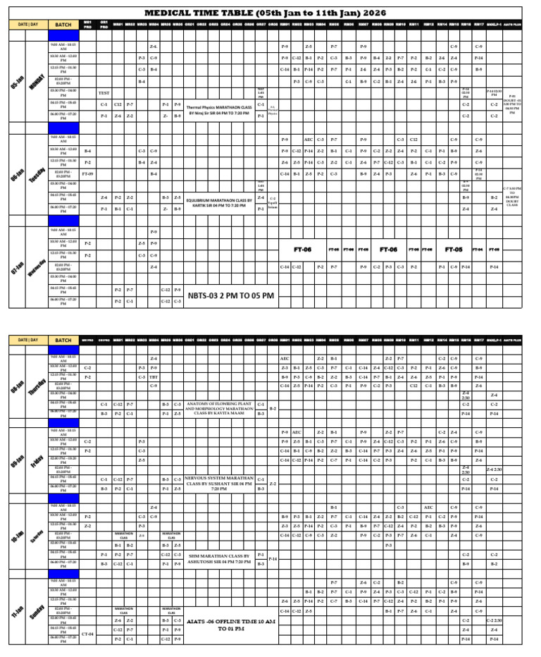 Medical Time Table: Jan 5-11, 2026 | PDF | Marathon Running