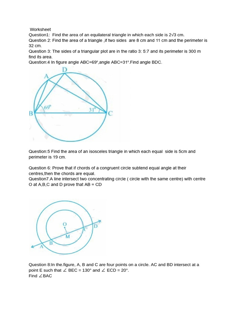 Triangle Area and Angle Problems Worksheet | PDF