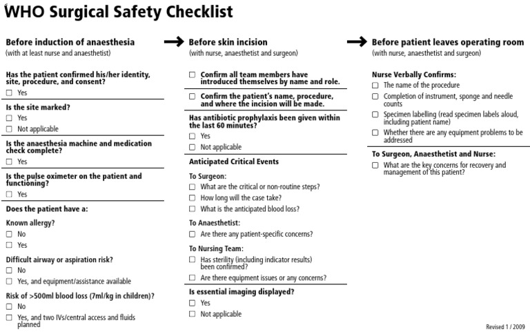 WHO Surgical Safety Checklist Guide | PDF | Anesthesia | Health Care