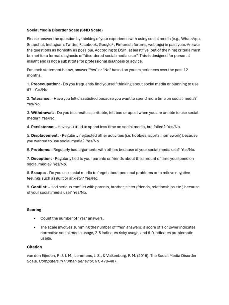 Social Media Disorder Scale 2 2 | PDF | Human Diseases And Disorders ...