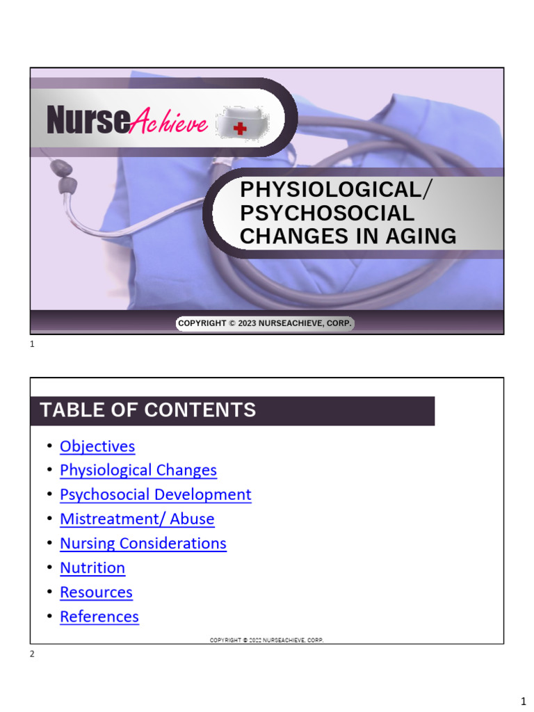 Aging: Physiological and Psychosocial Changes | PDF | Senses | Urinary ...