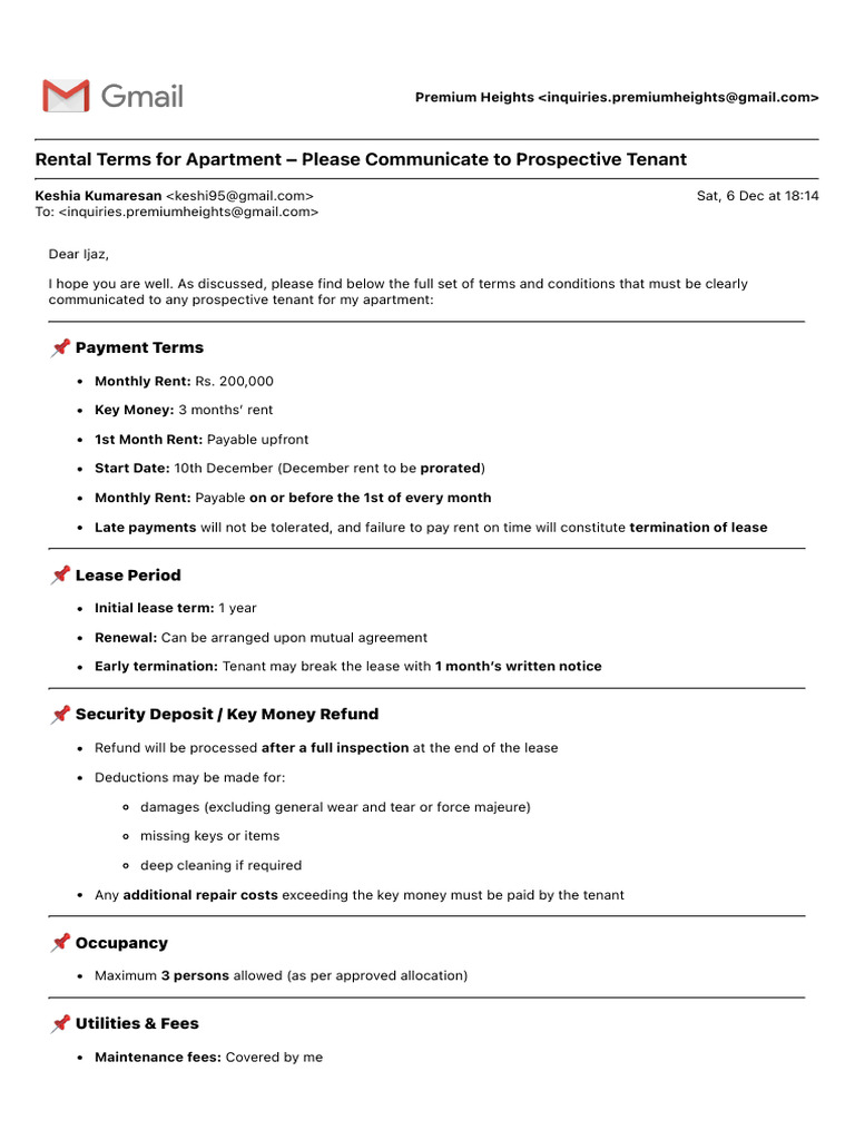 Apartment Rental Terms and Conditions | PDF | Lease | Renting