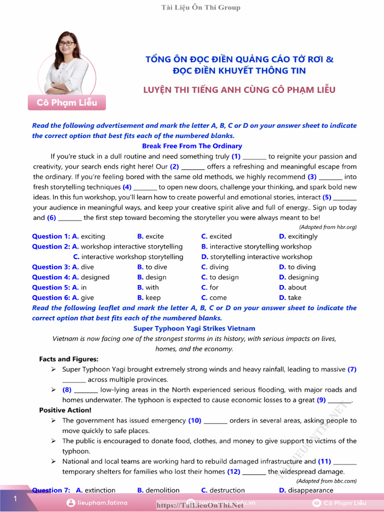 Tong on 08 Bai Doc Dien Quang Cao to Roi Bien Soan Co Pham Lieu PDF | PDF