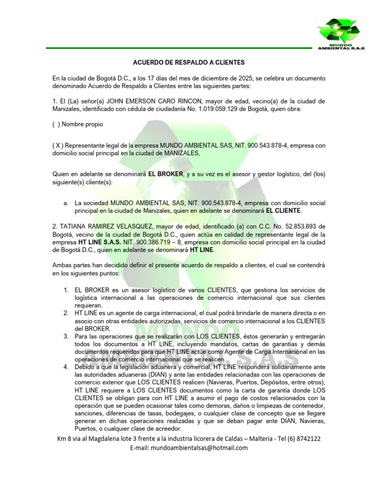 Acuerdo de Respaldo A Clientes Def | PDF