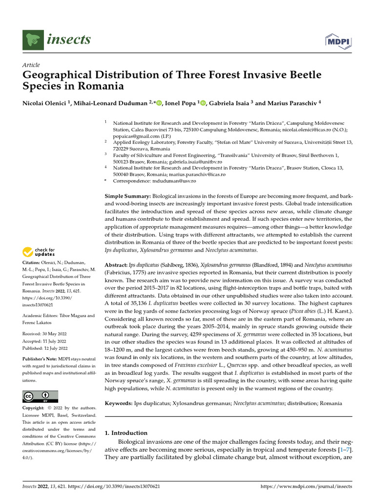 Geographical Distribution of Three Forest Invasive BeetleSpecies in ...