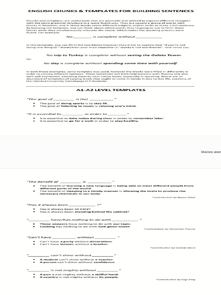 English Chunks Templates | PDF