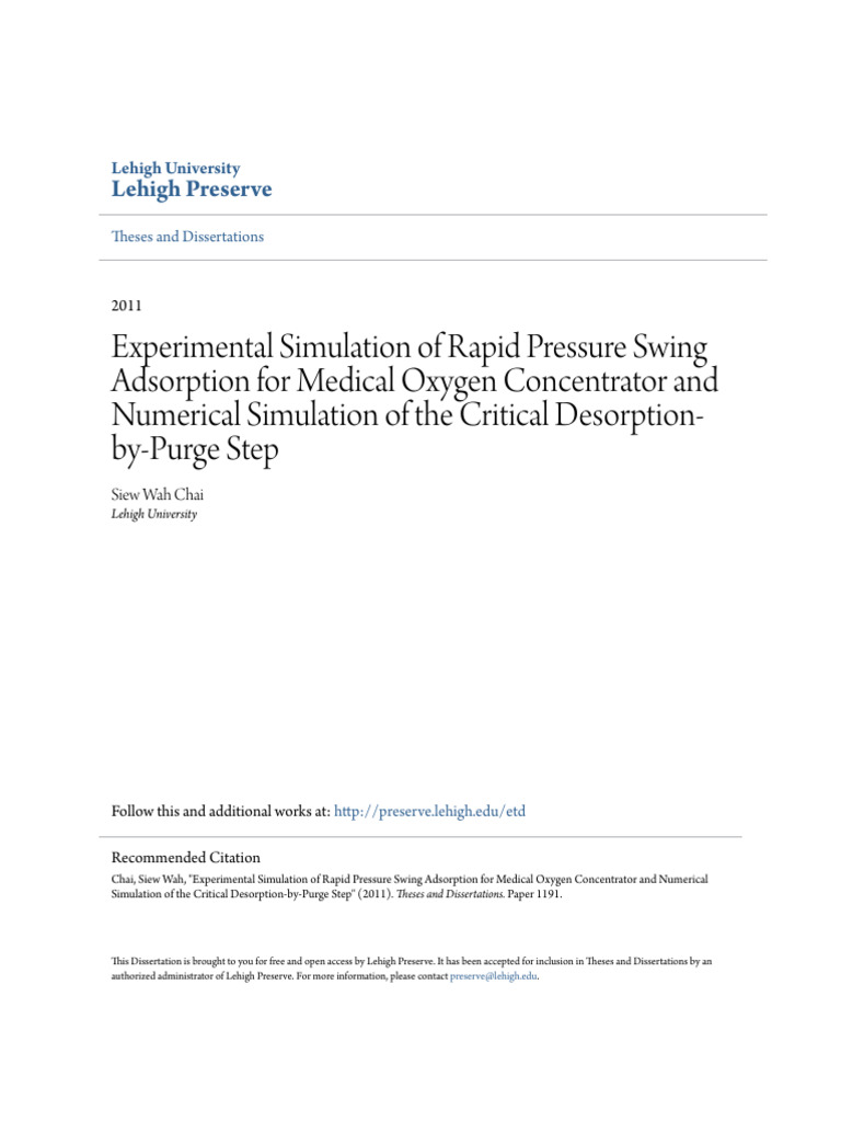 Experimental Simulation of Rapid Pressure Swing Adsorption For Medical ...