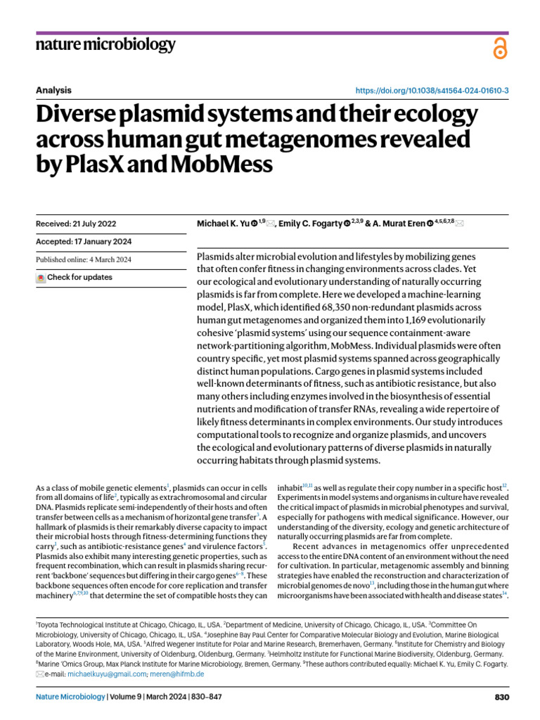 Diverse Plasmid Systems and Their Ecology Across Human Gut Metagenomes ...