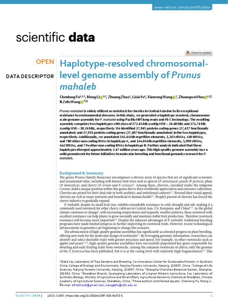 Haplotype-Resolved Chromosomallevel Genome Assembly of Prunus | PDF ...