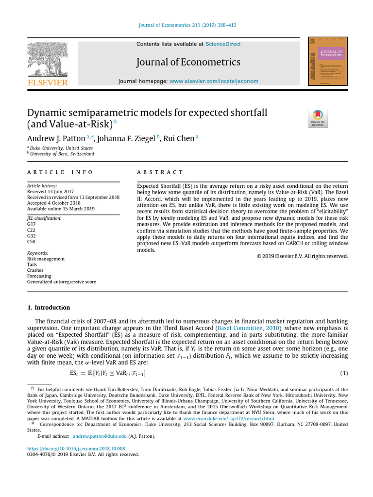 Dynamic Models for Expected Shortfall | PDF | Value At Risk | Forecasting