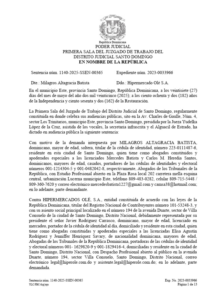Sentencia del Juzgado de Trabajo RD 2025 | PDF | Debido al proceso ...